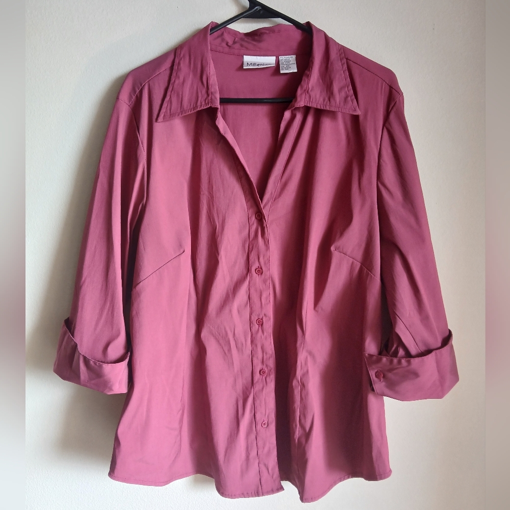 Millenium Women's Size 20 Button Up Pink 3/4 Sleeves Top